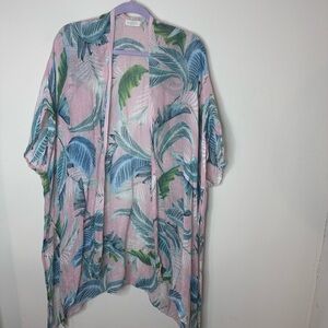 Spartina 449 Pink and Blue Leaf Print Poncho